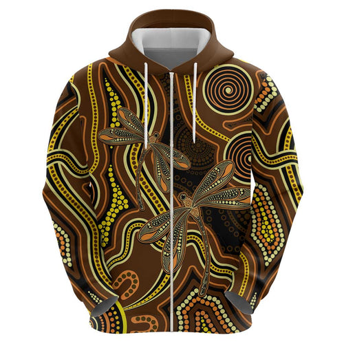 Orange Indigenous Dragonfly Australia Hoodie Aboriginal Art - Aussie Hoodie