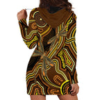 Orange Indigenous Dragonfly Australia Hoodie Dress Aboriginal Art - Aussie Hoodie