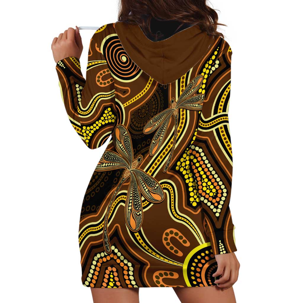 Orange Indigenous Dragonfly Australia Hoodie Dress Aboriginal Art - Aussie Hoodie
