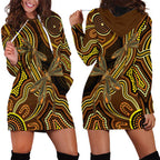 Orange Indigenous Dragonfly Australia Hoodie Dress Aboriginal Art - Aussie Hoodie