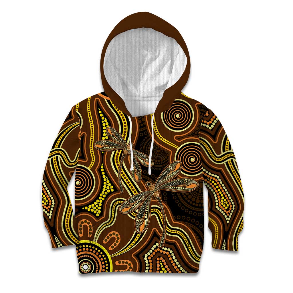 Orange Indigenous Dragonfly Australia Kid Hoodie Aboriginal Art - Aussie Hoodie