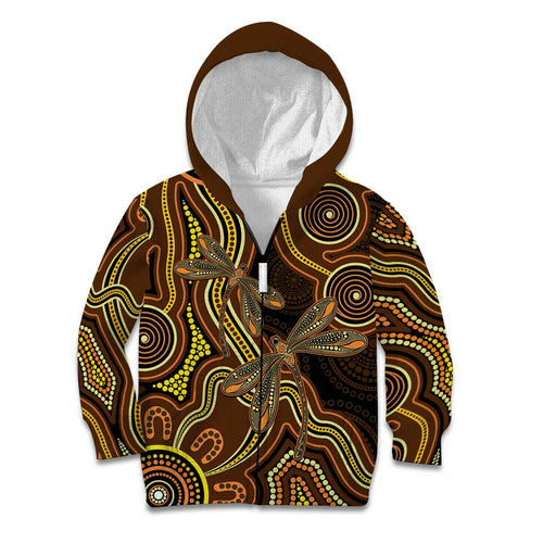 Orange Indigenous Dragonfly Australia Kid Hoodie Aboriginal Art - Aussie Hoodie