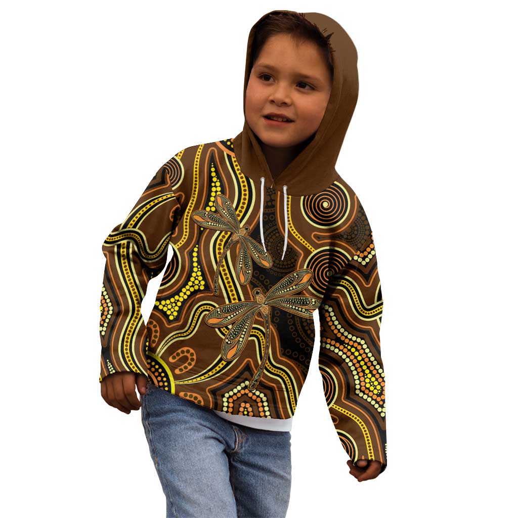 Orange Indigenous Dragonfly Australia Kid Hoodie Aboriginal Art - Aussie Hoodie