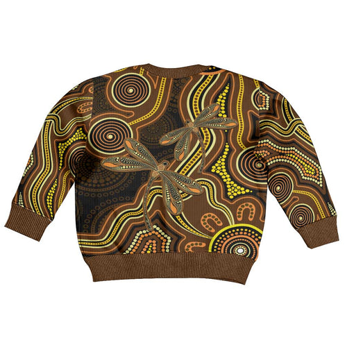 Orange Indigenous Dragonfly Australia Kid Ugly Christmas Sweater Aboriginal Art - Aussie Hoodie