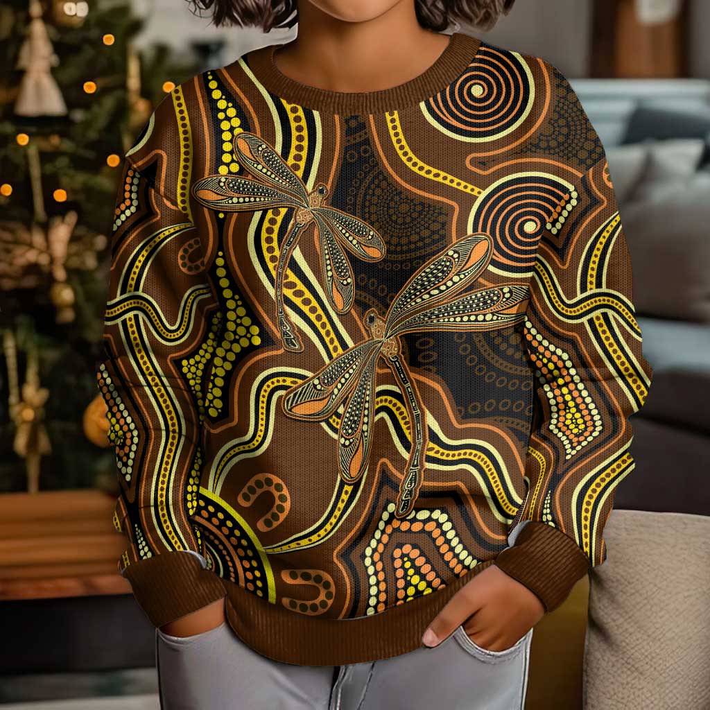 Orange Indigenous Dragonfly Australia Kid Ugly Christmas Sweater Aboriginal Art - Aussie Hoodie