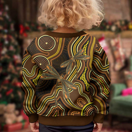 Orange Indigenous Dragonfly Australia Kid Ugly Christmas Sweater Aboriginal Art - Aussie Hoodie