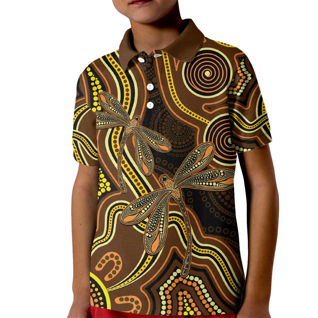 Orange Indigenous Dragonfly Australia Kid Polo Shirt Aboriginal Art - Aussie Hoodie