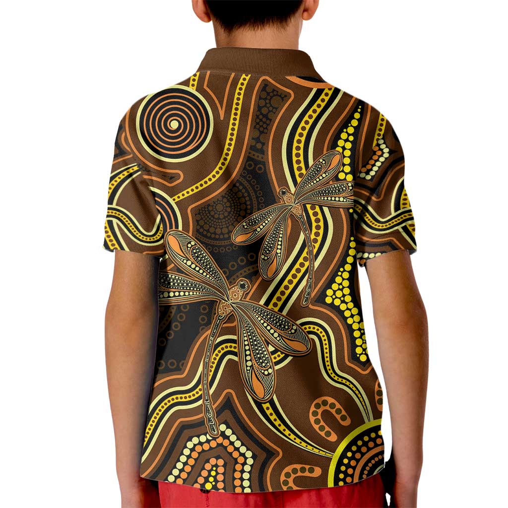 Orange Indigenous Dragonfly Australia Kid Polo Shirt Aboriginal Art - Aussie Hoodie