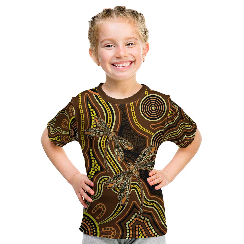 Orange Indigenous Dragonfly Australia Kid T Shirt Aboriginal Art - Aussie Hoodie