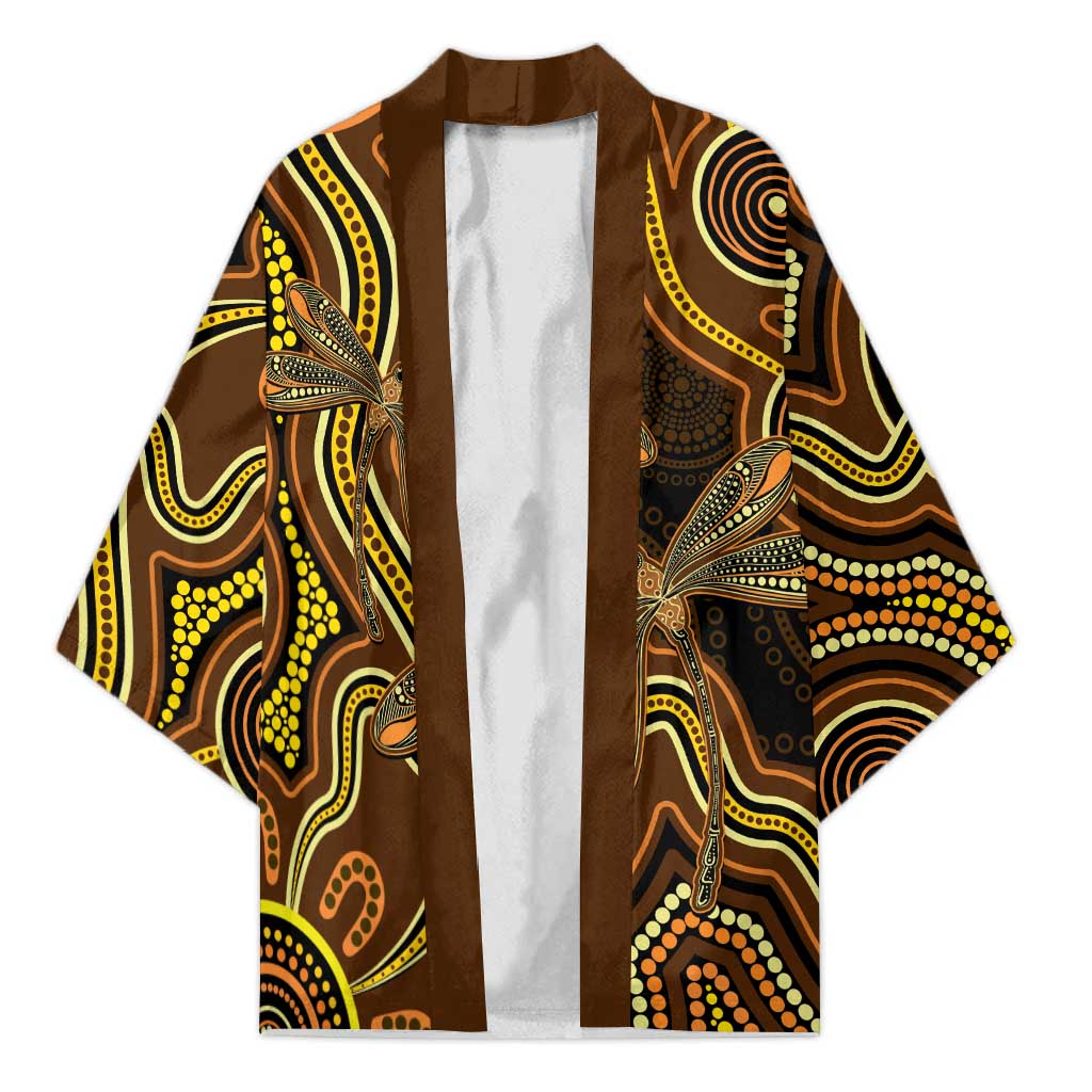 Orange Indigenous Dragonfly Australia Kimono Aboriginal Art - Aussie Hoodie