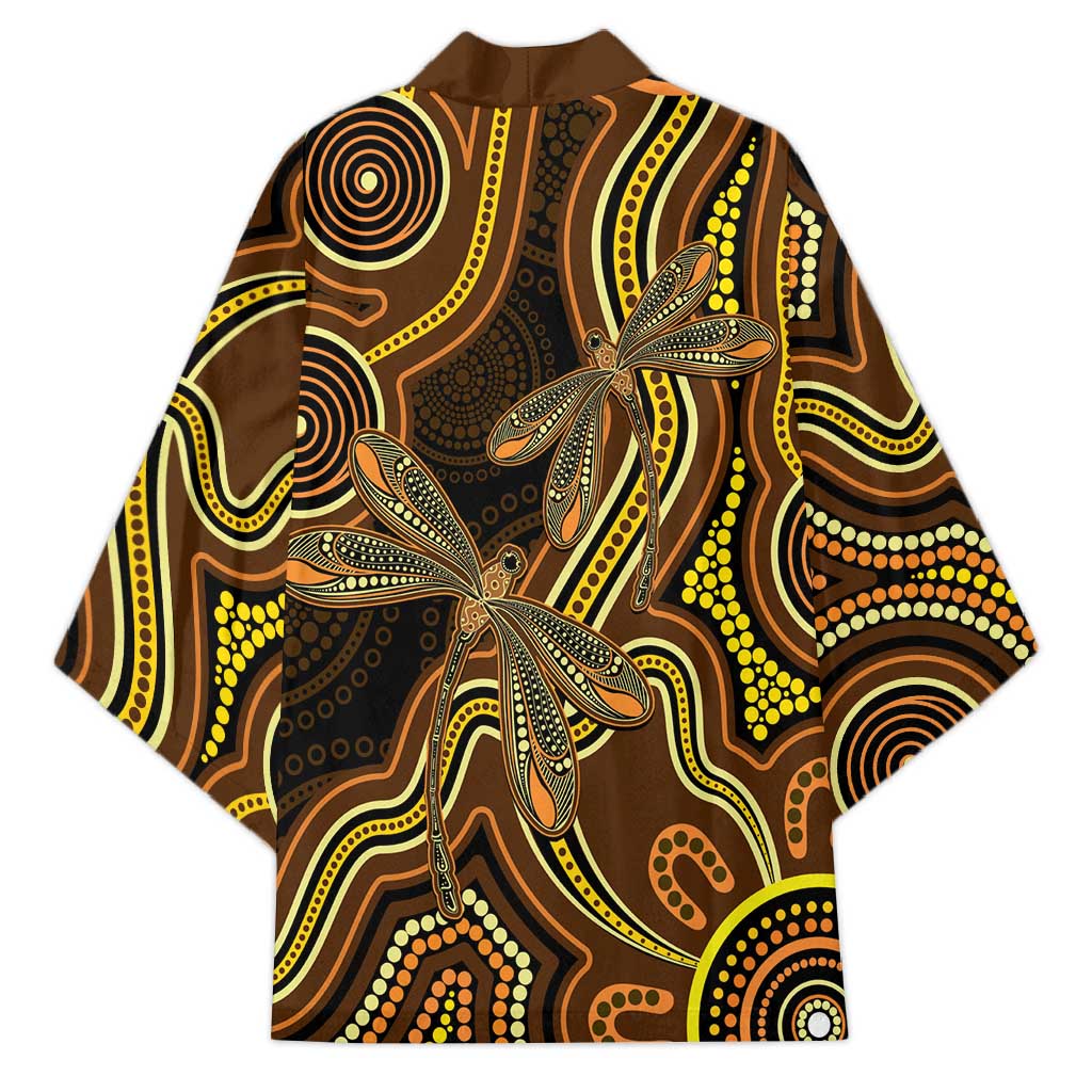 Orange Indigenous Dragonfly Australia Kimono Aboriginal Art - Aussie Hoodie