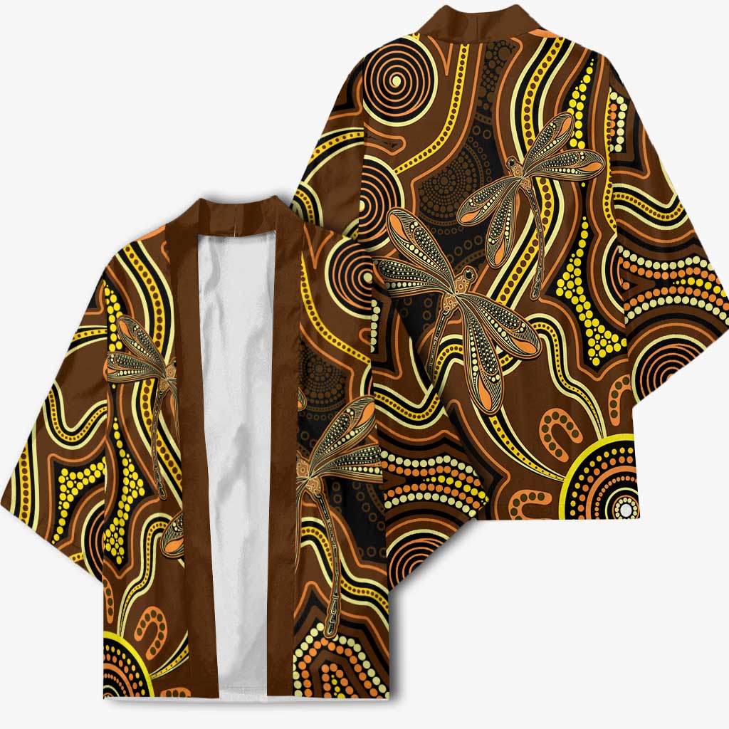 Orange Indigenous Dragonfly Australia Kimono Aboriginal Art - Aussie Hoodie