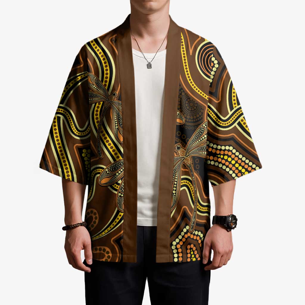 Orange Indigenous Dragonfly Australia Kimono Aboriginal Art - Aussie Hoodie