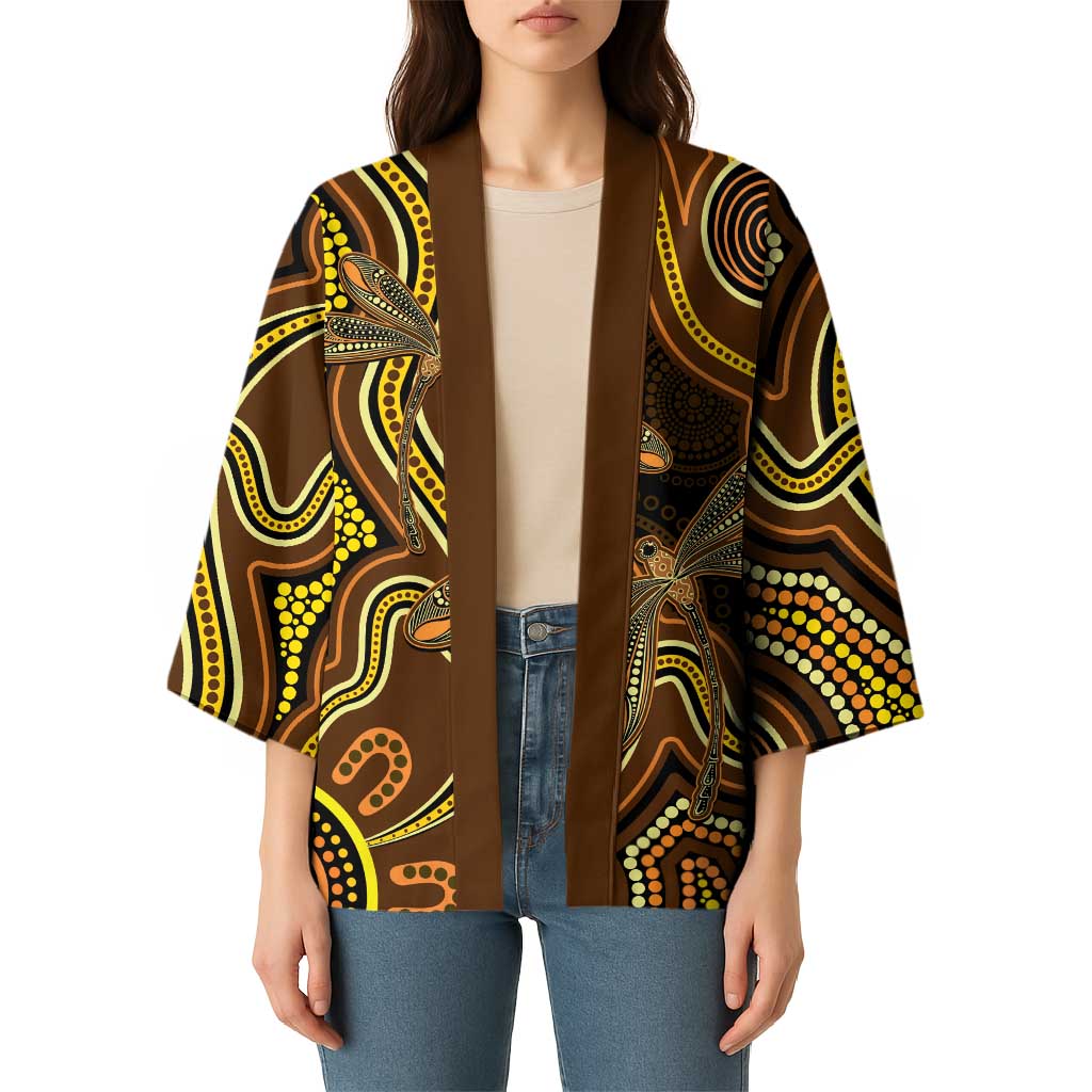 Orange Indigenous Dragonfly Australia Kimono Aboriginal Art - Aussie Hoodie