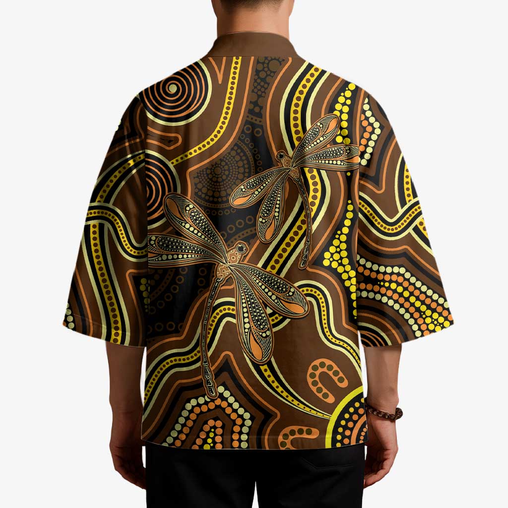 Orange Indigenous Dragonfly Australia Kimono Aboriginal Art - Aussie Hoodie