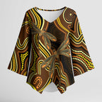 Orange Indigenous Dragonfly Australia Kimono Sleeve Blouse Aboriginal Art - Aussie Hoodie