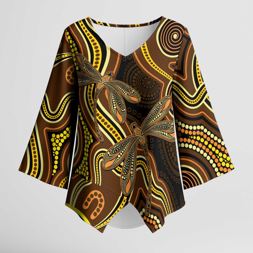 Orange Indigenous Dragonfly Australia Kimono Sleeve Blouse Aboriginal Art - Aussie Hoodie