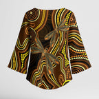 Orange Indigenous Dragonfly Australia Kimono Sleeve Blouse Aboriginal Art - Aussie Hoodie