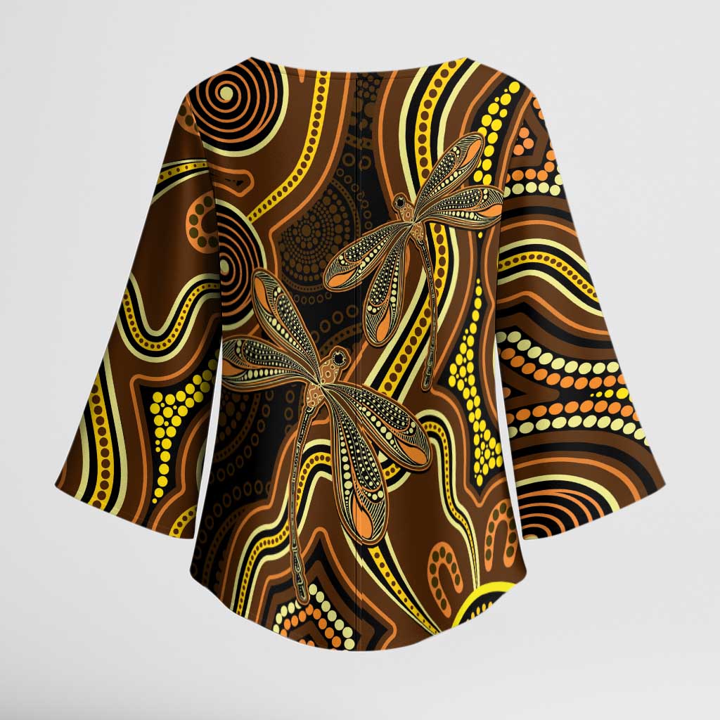 Orange Indigenous Dragonfly Australia Kimono Sleeve Blouse Aboriginal Art - Aussie Hoodie