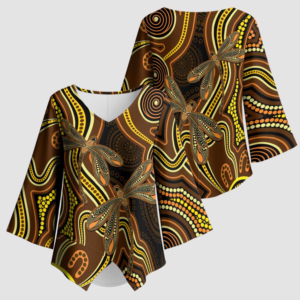 Orange Indigenous Dragonfly Australia Kimono Sleeve Blouse Aboriginal Art - Aussie Hoodie