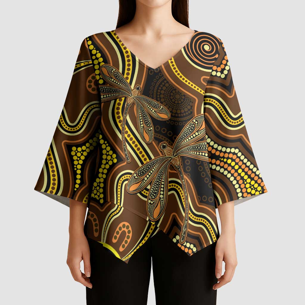 Orange Indigenous Dragonfly Australia Kimono Sleeve Blouse Aboriginal Art - Aussie Hoodie
