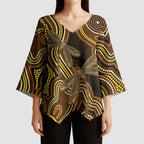Orange Indigenous Dragonfly Australia Kimono Sleeve Blouse Aboriginal Art - Aussie Hoodie