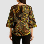 Orange Indigenous Dragonfly Australia Kimono Sleeve Blouse Aboriginal Art - Aussie Hoodie