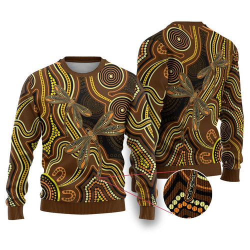 Orange Indigenous Dragonfly Australia Ugly Christmas Sweater Aboriginal Art - Aussie Hoodie