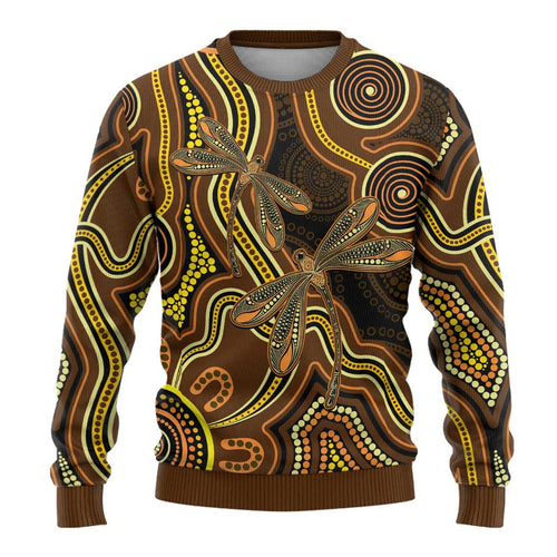 Orange Indigenous Dragonfly Australia Ugly Christmas Sweater Aboriginal Art - Aussie Hoodie
