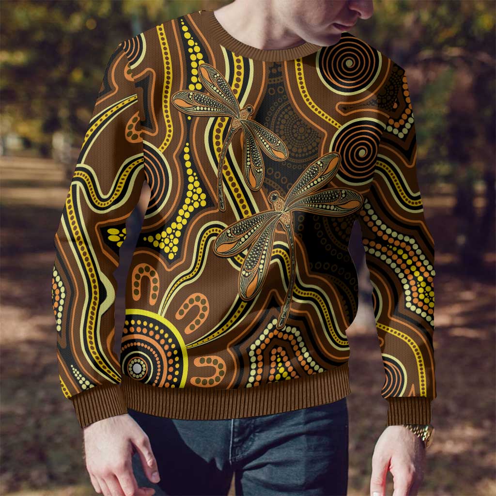 Orange Indigenous Dragonfly Australia Ugly Christmas Sweater Aboriginal Art - Aussie Hoodie