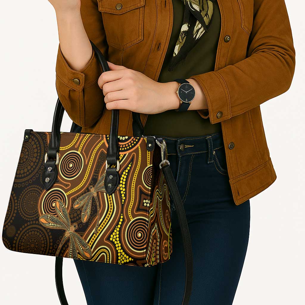 Orange Indigenous Dragonfly Australia Leather Bag Aboriginal Art - Aussie Hoodie
