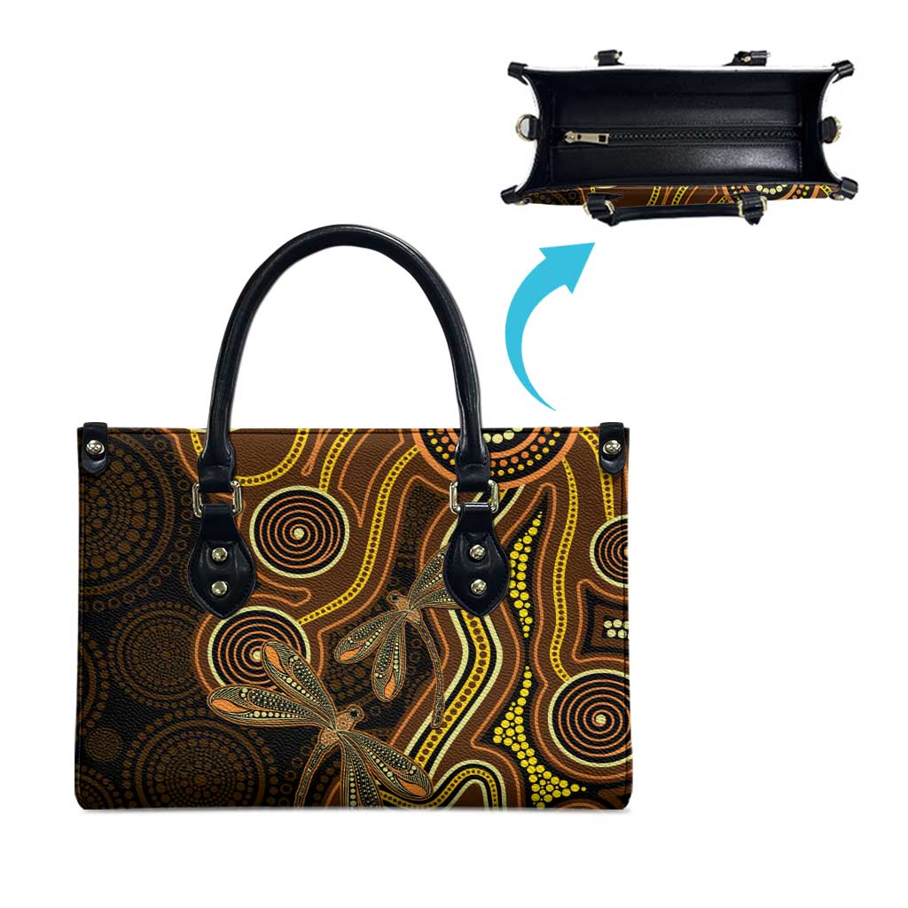 Orange Indigenous Dragonfly Australia Leather Bag Aboriginal Art - Aussie Hoodie