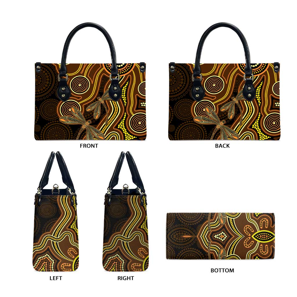 Orange Indigenous Dragonfly Australia Leather Bag Aboriginal Art - Aussie Hoodie