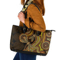 Orange Indigenous Dragonfly Australia Leather Tote Bag Aboriginal Art - Aussie Hoodie