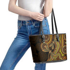 Orange Indigenous Dragonfly Australia Leather Tote Bag Aboriginal Art - Aussie Hoodie