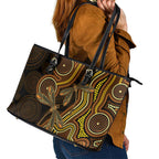 Orange Indigenous Dragonfly Australia Leather Tote Bag Aboriginal Art - Aussie Hoodie
