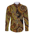 Orange Indigenous Dragonfly Australia Long Sleeve Button Shirt Aboriginal Art - Aussie Hoodie