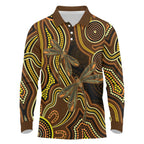 Orange Indigenous Dragonfly Australia Long Sleeve Polo Shirt Aboriginal Art - Aussie Hoodie