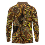 Orange Indigenous Dragonfly Australia Long Sleeve Polo Shirt Aboriginal Art - Aussie Hoodie