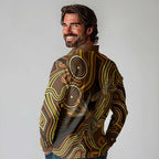 Orange Indigenous Dragonfly Australia Long Sleeve Polo Shirt Aboriginal Art - Aussie Hoodie