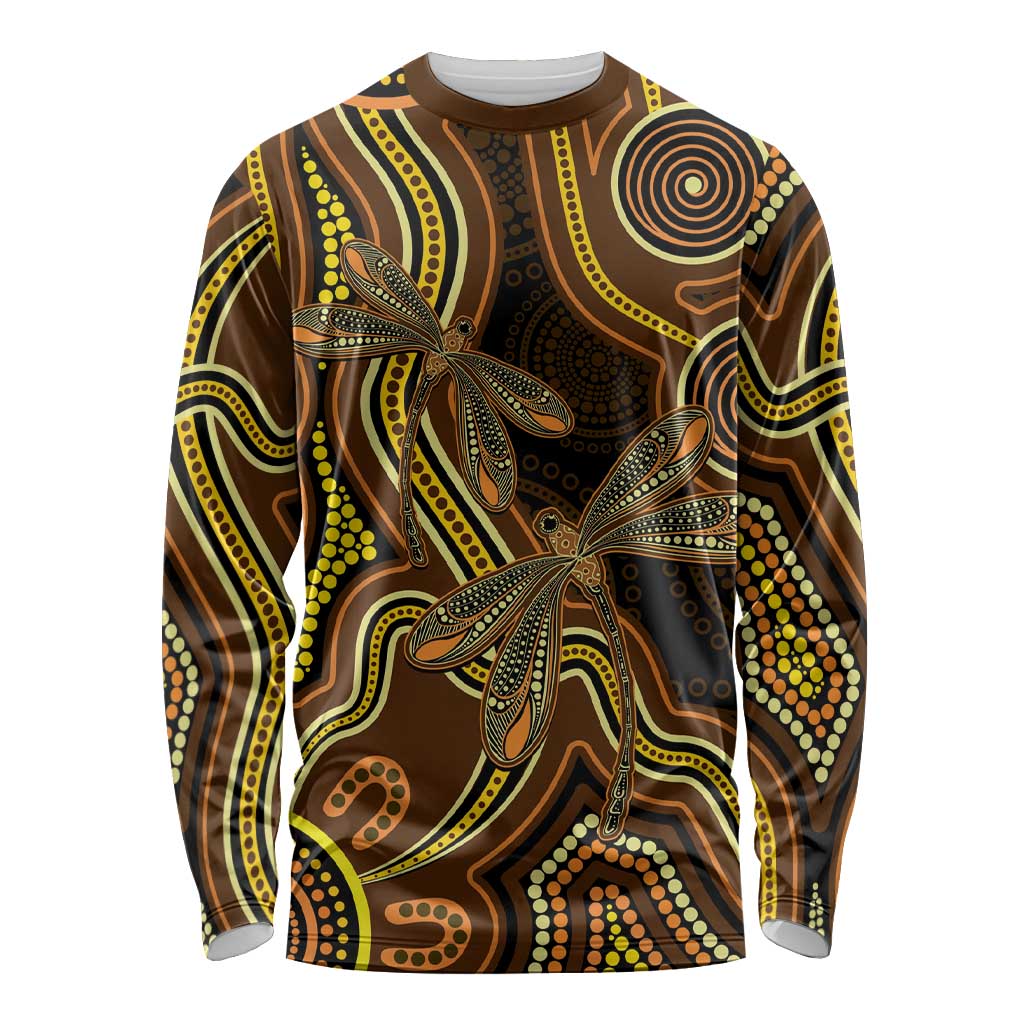 Orange Indigenous Dragonfly Australia Long Sleeve Shirt Aboriginal Art - Aussie Hoodie