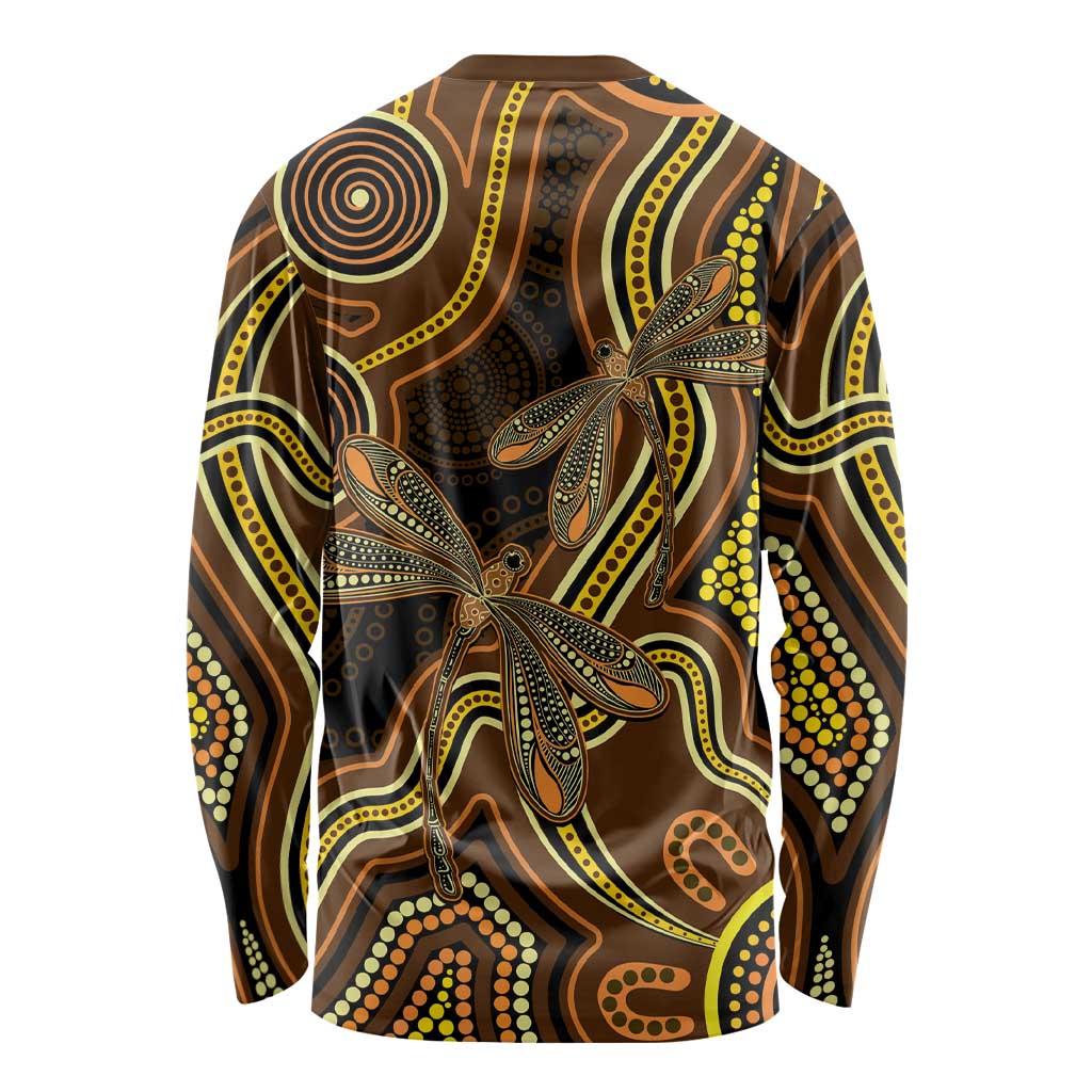 Orange Indigenous Dragonfly Australia Long Sleeve Shirt Aboriginal Art - Aussie Hoodie