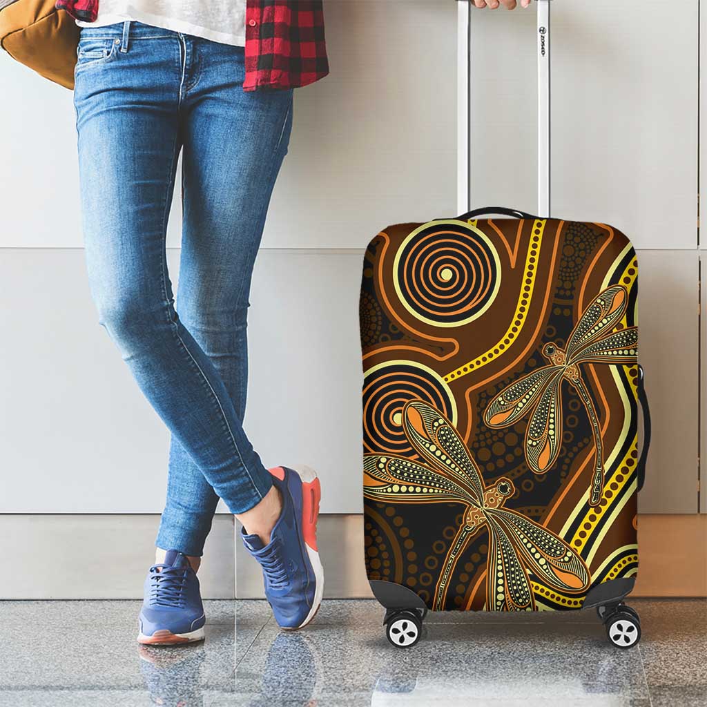 Orange Indigenous Dragonfly Australia Luggage Cover Aboriginal Art - Aussie Hoodie