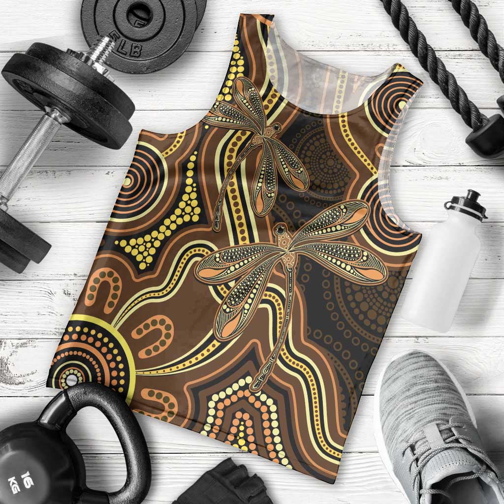Orange Indigenous Dragonfly Australia Men Tank Top Aboriginal Art - Aussie Hoodie