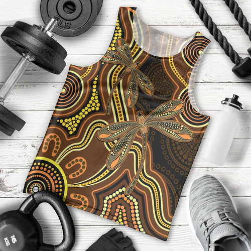 Orange Indigenous Dragonfly Australia Men Tank Top Aboriginal Art - Aussie Hoodie