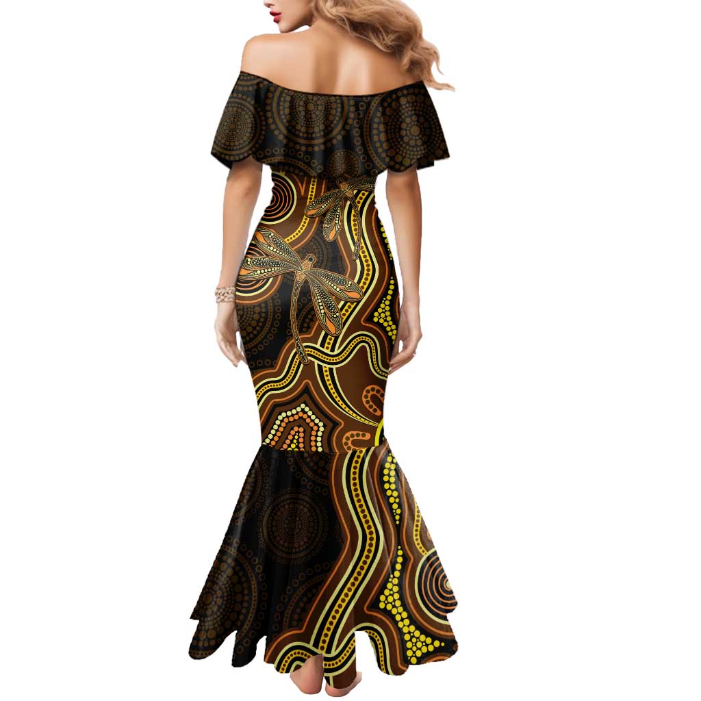 Orange Indigenous Dragonfly Australia Mermaid Dress Aboriginal Art - Aussie Hoodie