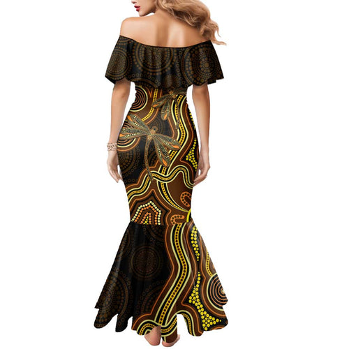 Orange Indigenous Dragonfly Australia Mermaid Dress Aboriginal Art - Aussie Hoodie
