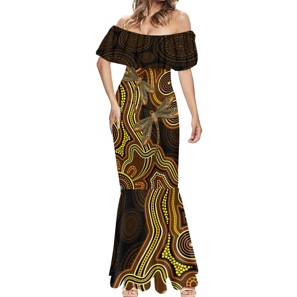 Orange Indigenous Dragonfly Australia Mermaid Dress Aboriginal Art - Aussie Hoodie