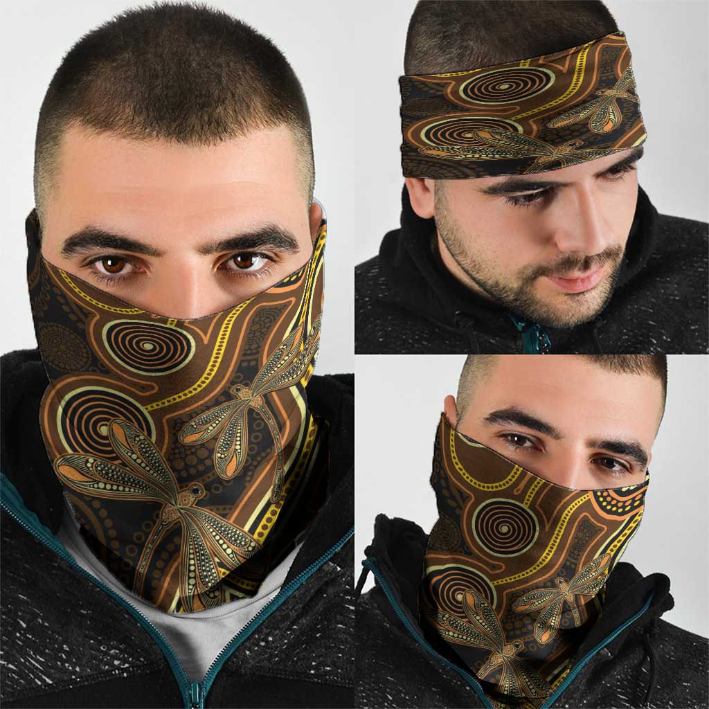 Orange Indigenous Dragonfly Australia Neck Gaiter Aboriginal Art - Aussie Hoodie