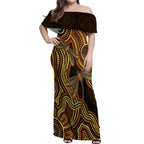 Orange Indigenous Dragonfly Australia Off Shoulder Maxi Dress Aboriginal Art - Aussie Hoodie